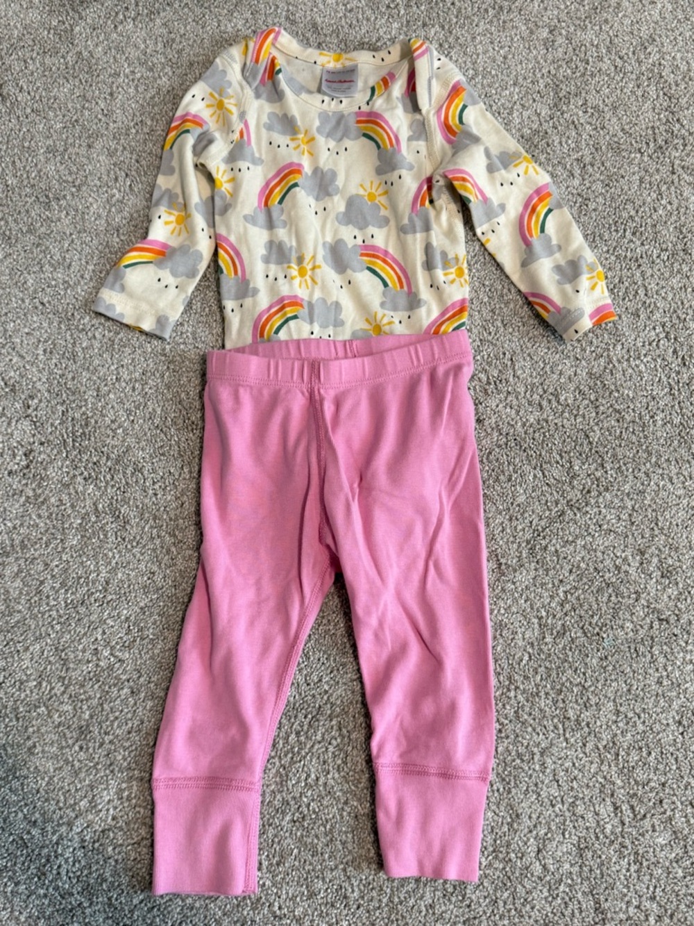 Hanna Andersson Pink Leggings and Rainbow Bodysuit 12-18 mo